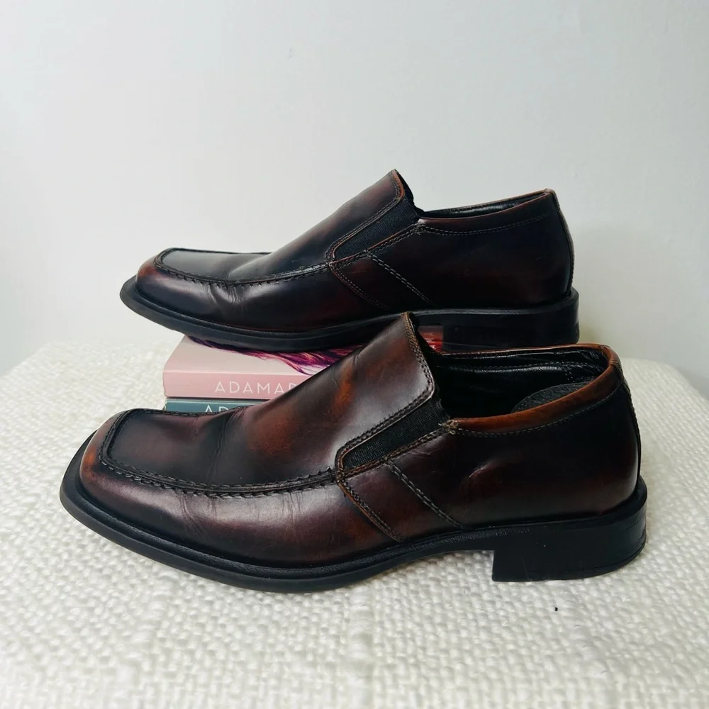 VENTURINI FOR MEN DARK BROWN LEATHER SLIP‎ ON DRESS LOAFERS SIZE 9